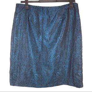 Metallic Blue Etched Paisley Print Skirt, Size 16